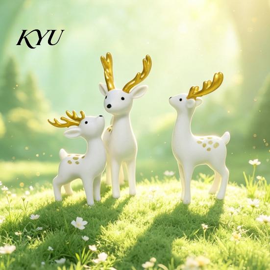 Deer Figurine for Home Decor 3 Pcs Mini Figurines, Cute Woodland Animal Decoration, Miniature Ornament Set Reindeer Statues Fairy Gardens, Cake