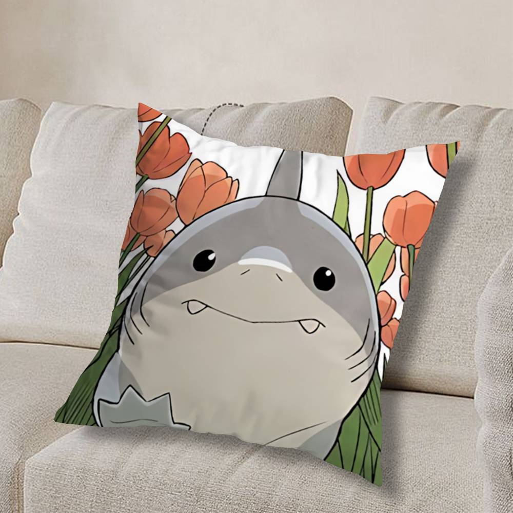 Art Cute Jeff the Land Shark  Pillow Case Sofa Living Room Bedroom Headboard Backrest Cushion Square Cushion Nap Time