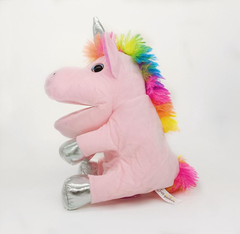 

Cartoon Open Mouth Unicorn Hand Puppet Plush Toy Doll Kindergarten Early Education Ventriloquism Hand Puppet Parent-Child Game Doll 30cm（0.15kg） рожевий