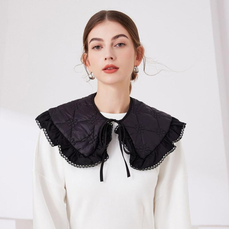 Sequins Quilted Cape False Collar Chinese Ruffled Lace Shawl Wrap Scarf Decorative Accessory for Women Girls Clothing