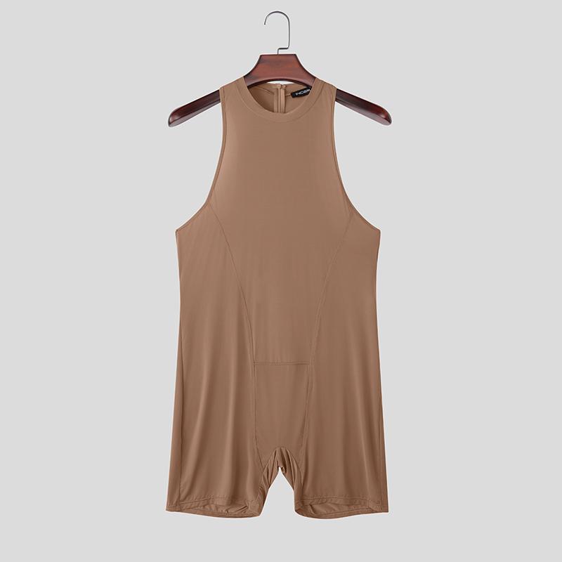 INCERUN Men Sleeveless Semi-Sheer Fitted One Piece Jumpsuits Bodysuits Underwear Playsuits