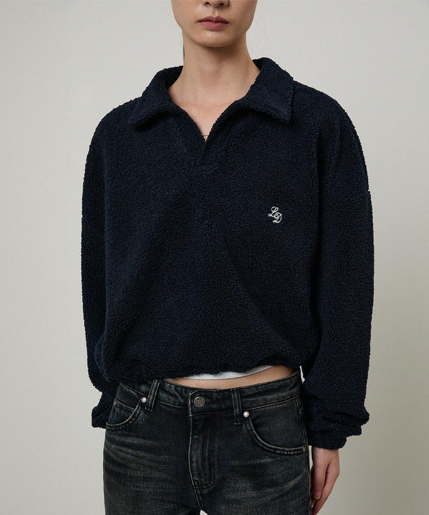 LMOOD WOMEN Boucle Fleece Pique T-Shirt Navy