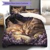 Maine Coon and Flowers Pattern Bedding Home Decoration Birthday Gift (1 * Duvet Cover + 2 * Pillowcase, Without Core)