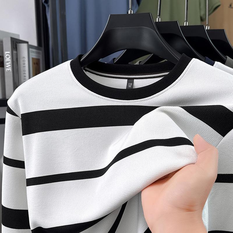 

Korean Style Color Block Striped Loose Long Sleeve Top for Autumn/Spring 3XL чорний