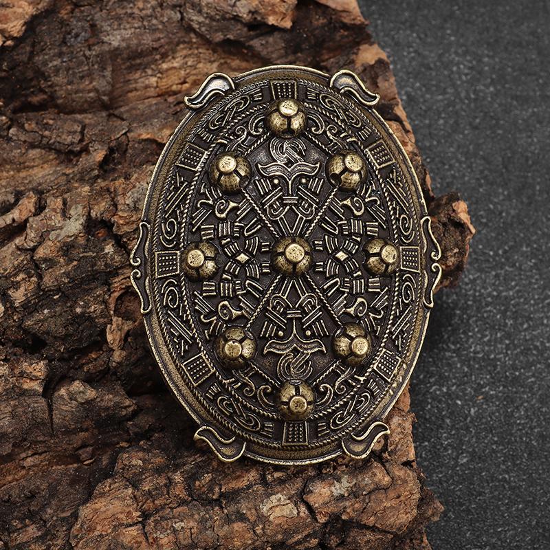 Vintage Norse Shield Brooch Medieval Clothing Fastener Scarf Cloak Jewelry for Men Women Norse Mythology Viking Accessory
