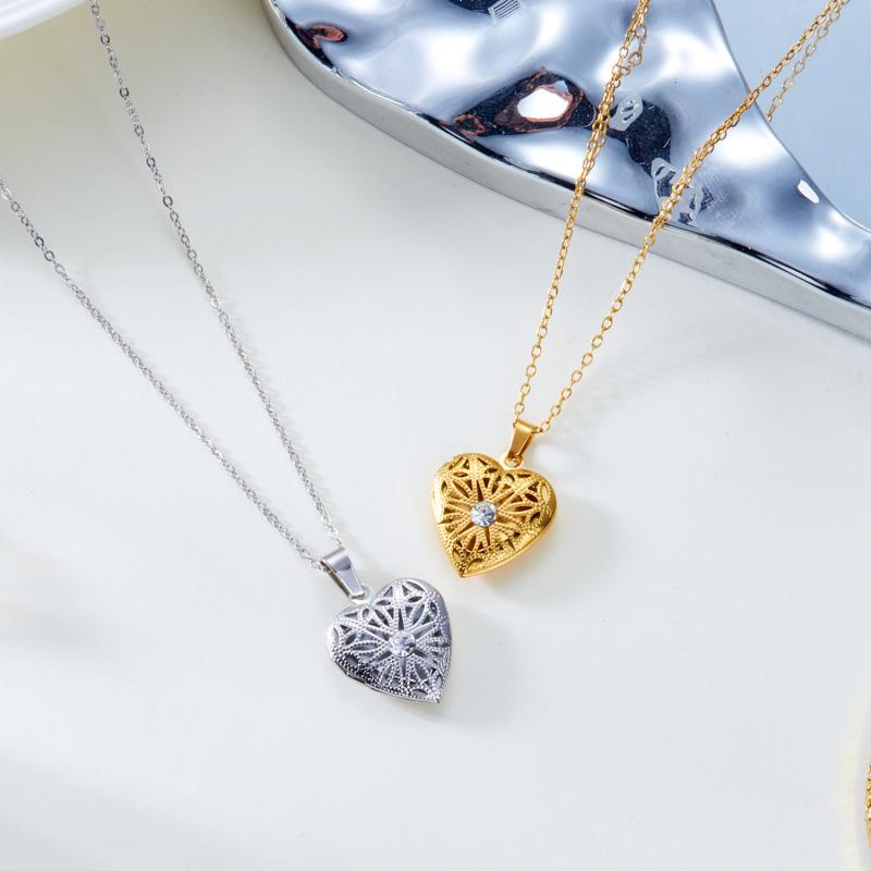 Edelstahl Aufklappbares Medaillon Anhänger Halskette Für Frauen Fotobox Herz Anhänger Kette Zirkon Kragen Schmuck Familie Liebhaber Geschenk