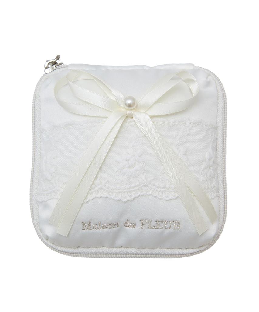 Maison De FLEUR Lace Frill Pouch, White, Size F, PouchDrawstring Bag, 08000503100