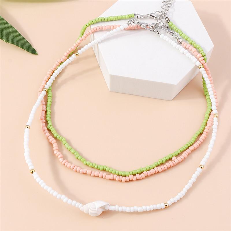 Summer Boho Korea Lovely Flowers Seeds Beaded Necklace Statement Short Collar Choker Necklace for Women Vacation Jewelry Gifts