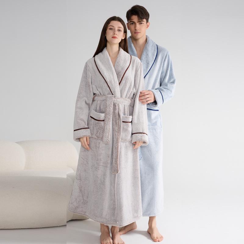 Couples' Double-Sided Fleece Bathrobe: Warm Winter Flannel Pajamas for Men & Women