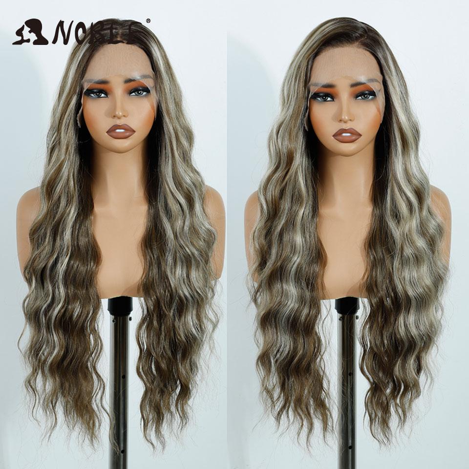 

Noble Wig Synthetic Lace Front Wigs For Women 13x4 Curly Lace Wig Ombre Brown Pre Plucked Pre-cut Wear And Go Glueless Lace Wigs (as the picture,250%&30inches&Lace Front)