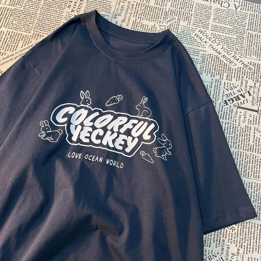 

Оригинальная футболка с принтом кролика и моркови в американском ретро-стиле с милым рисунком для мужчин и женщин, с круглым вырезом, свободная, универсальная, с короткими рукавами XXXXXL синий