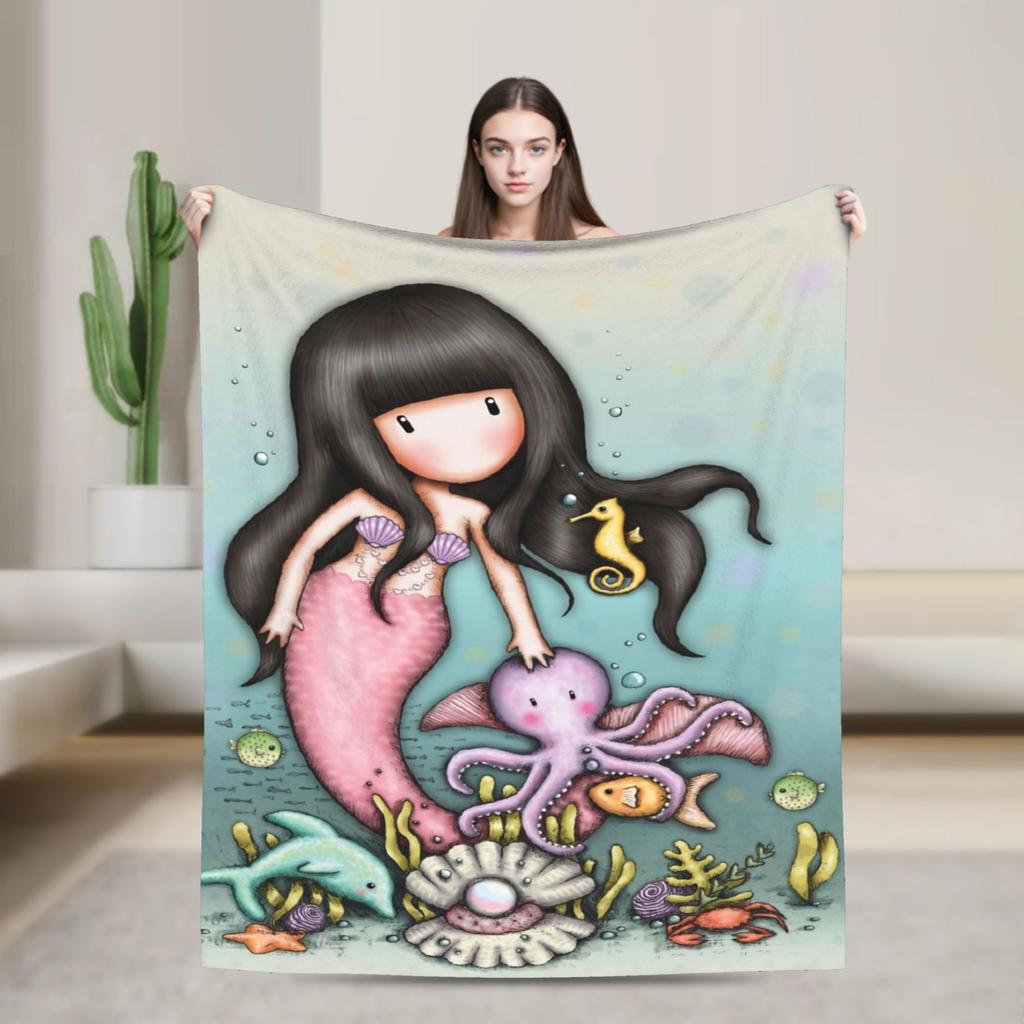 Cute S-Santorod Girl Cartoon Wool Blankets  Custom Throw Blanket for  Sofa Bedding Lounge 200x150cm Bedspreads