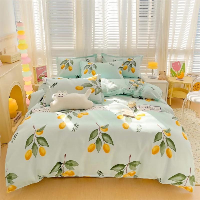 Cute Bear Bedding Set No Filler Ins Korean Style Khaki Brown Striped Comforter Covers Queen Size Kids Adult Soft Thick Bedding