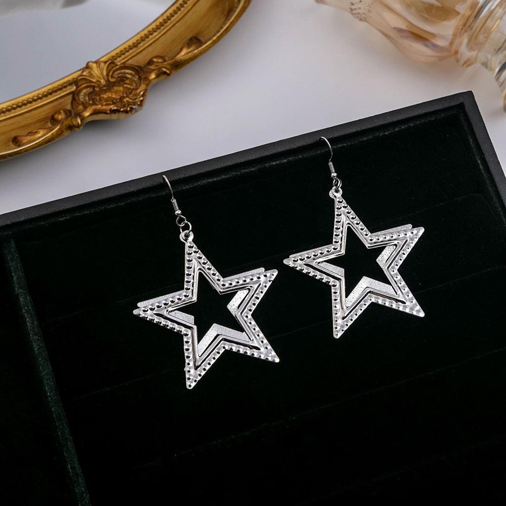 Simple Leaf Hollow Earrings, Exaggerated And Creative Multi-Layer Five-Pointed Star Long Fringed Earrings