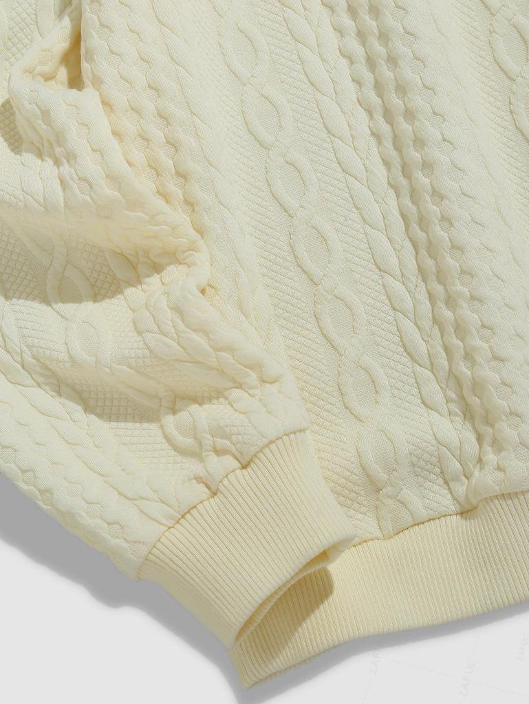 ZAFUL Men's Daily Cable Knit Jacquard Zip Placket Stand Collar Pullover Sweatshirt