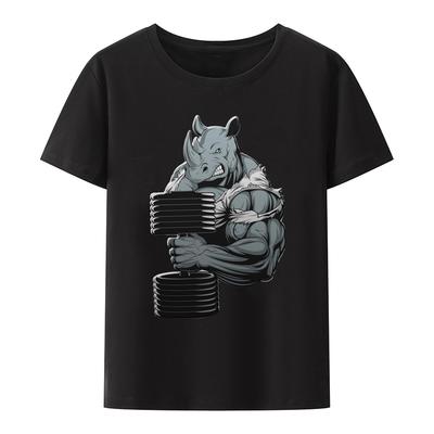 Oryginalny Retro Design Muscle Beast Gruba Blacha Drukowana Koszulka Siłowni Odzież do Podnoszenia Ciężarów Nosorożec Topy Koszulki dla Mężczyzn