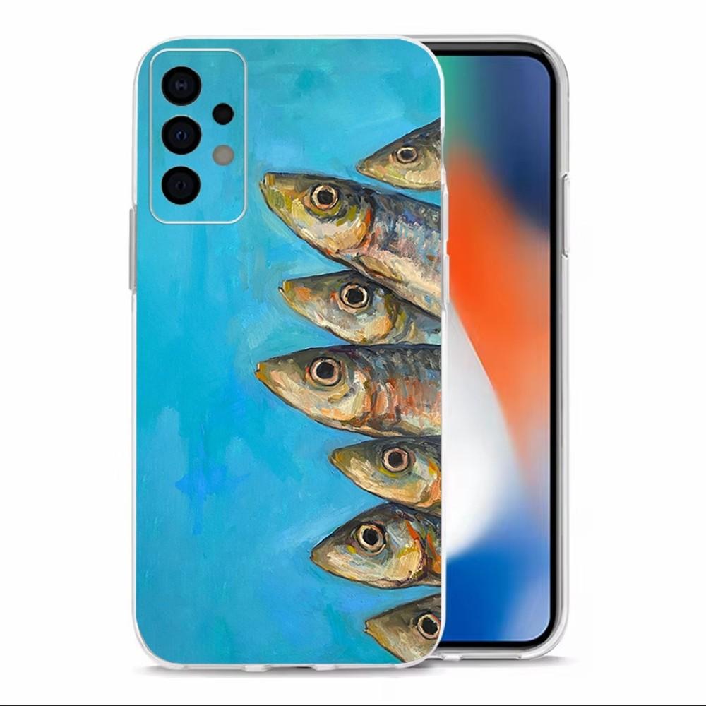 Fish Sardine Painting Art Phone Case For Samsung Galaxy A71,70,52,40,51,31,A50,21S,30S,Note20ultra Transparent Cover