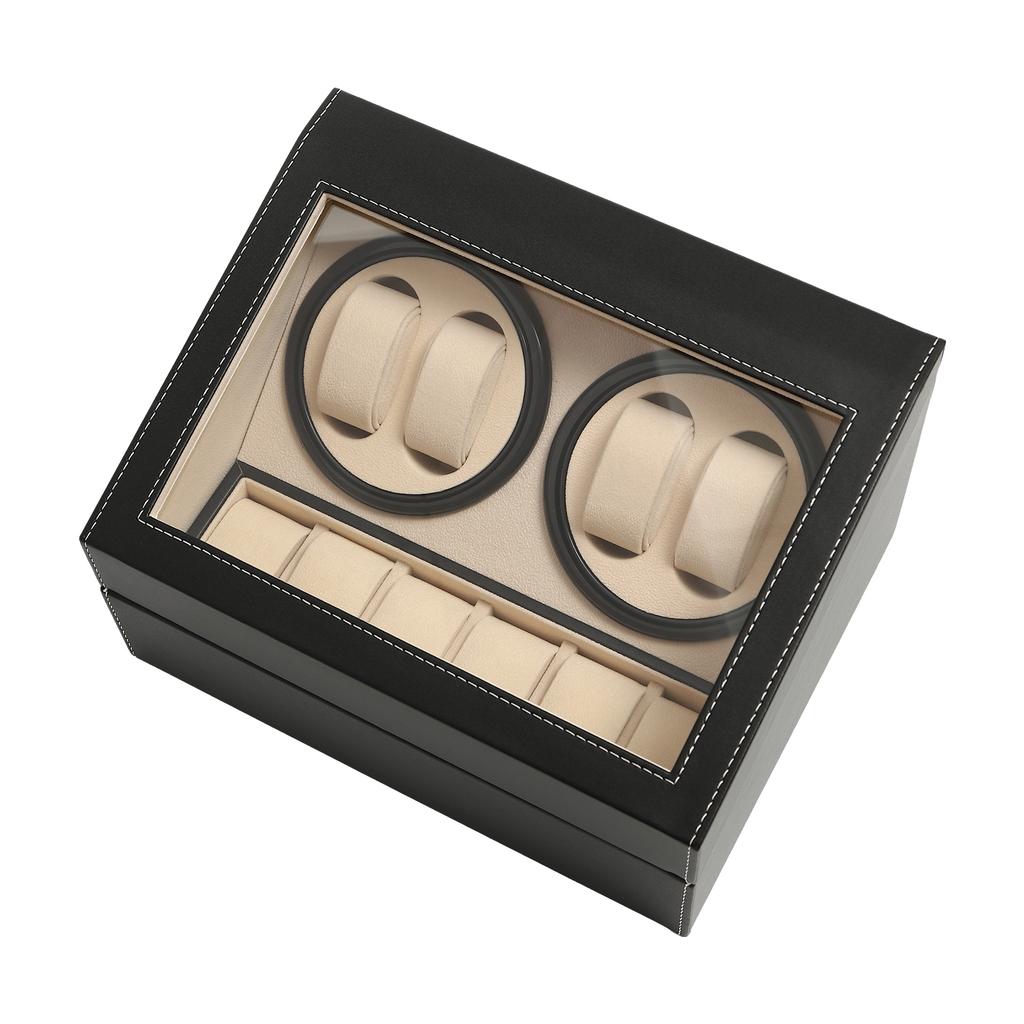 4+6 Luxury Automatic Rotation Watch Winder Leather Storage Case Display Box Gift Flexible Watch Pillow for Personal Use Khaki