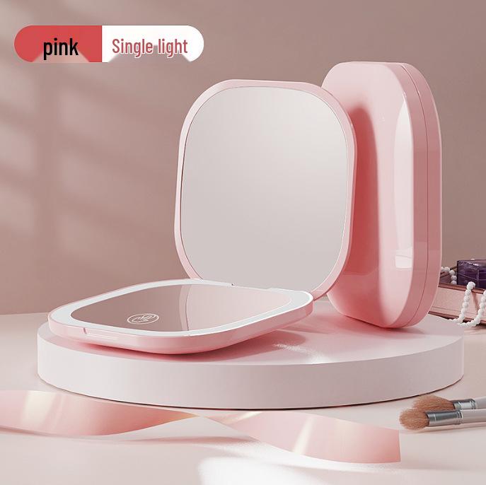 Compact Rechargeable Cosmetic Bag with LED and Foldable Handheld Makeup Mirror for Female Students