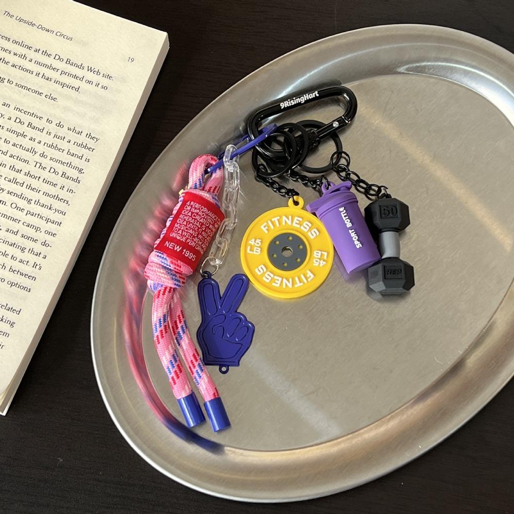 with D-shaped Buckle Fitness Series Pendant Colorful Simulation Dumbbells Keyring  Friends