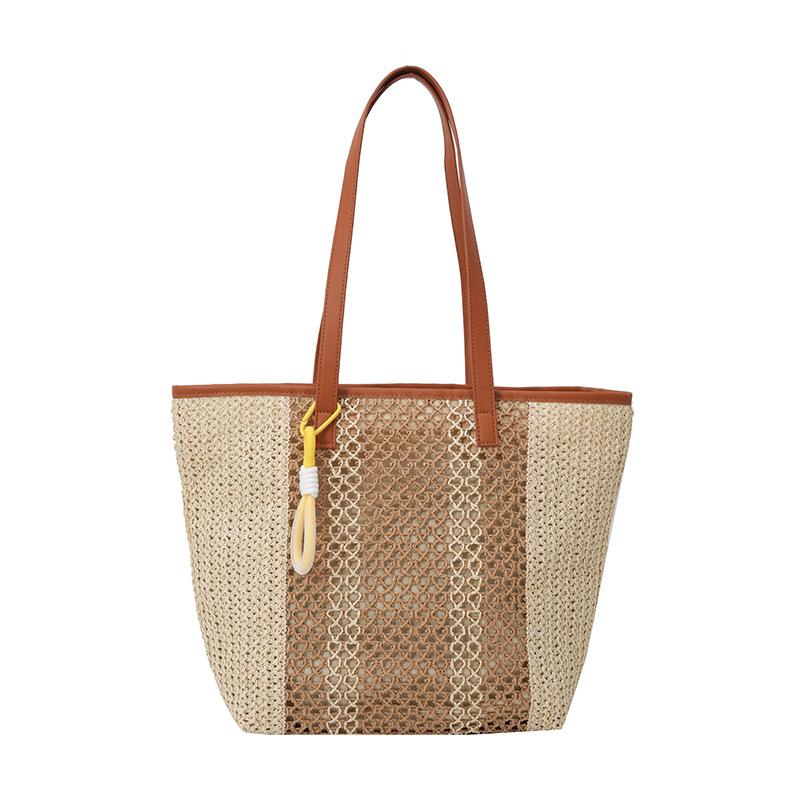

Seaside vacation fashion shoulder straw bag women s summer new large-capacity straw tote bag beach bag no pendant бежевый