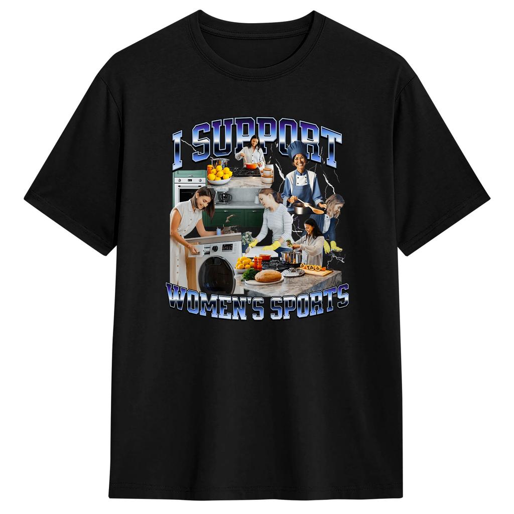 Ich unterstütze Frauensport Unwearable Erwachsenen Humor Bootcut T-Shirt Sommer 2026 Trendige Coole Unisex Kleidung Damen Baumwoll-T-Shirt