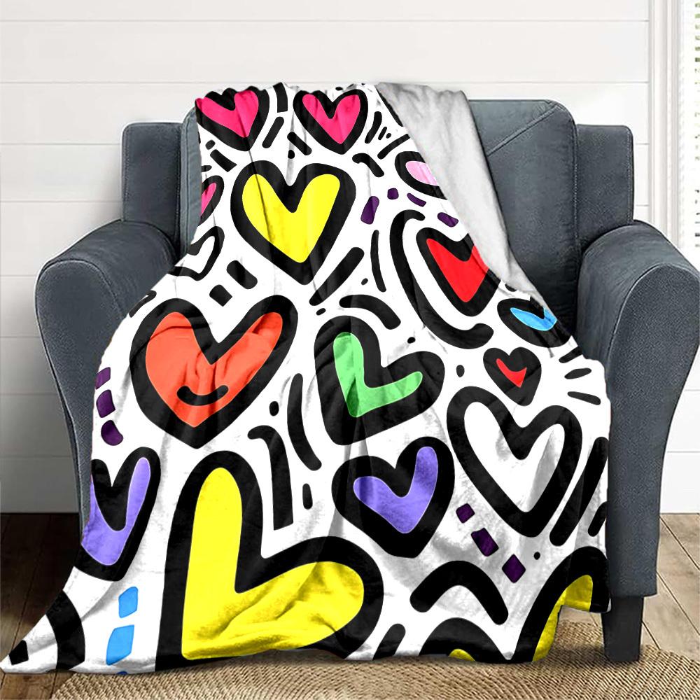 1pc Colorful Hearts Blanket Warm,Perfect for Camping And Travel, Making It a Great Gift for Any Season yy250904180