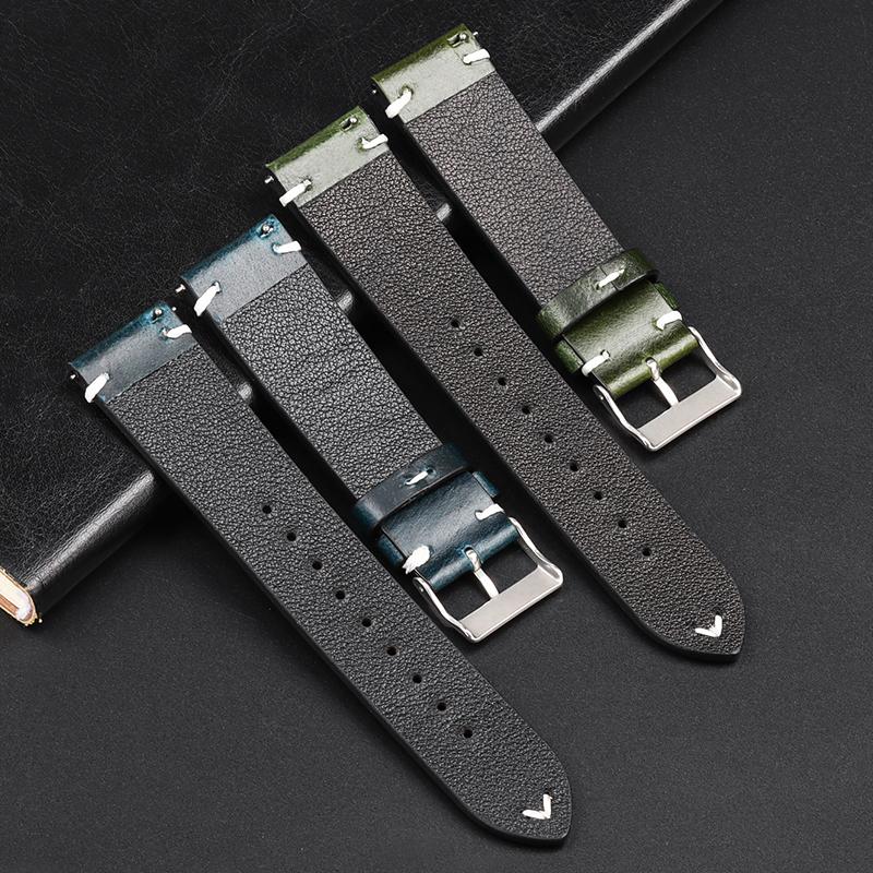 Retro Oil Wax Colored Leather Watchband for Seiko Quick Release Calfskin Cowhide Bracelet 18mm 20mm 22mm High Quality Wristband