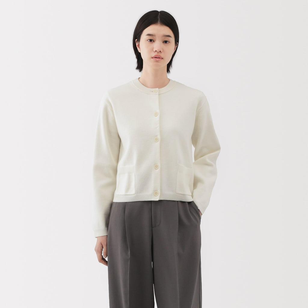 MUJI Women's Washable Knit Crew Neck Cardigan, Off-White, Size S (BA1Q4A5S)