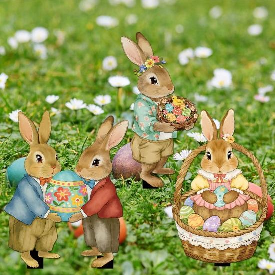 Easter Bunny Garden Stake Weatherproof Spring Yard Art Stake Festive Rabbit Egg Gnome Lawn Stake for Outdoor Planter Flower Bed Easter Decoration
