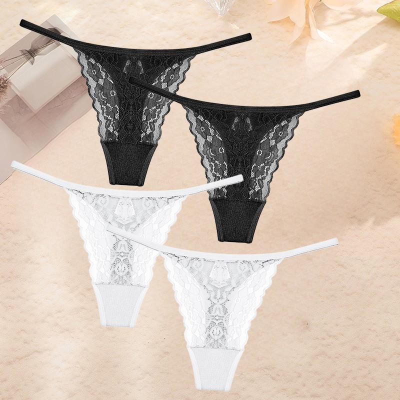 4ks krajkové květinové spodní prádlo pro dámu Sexy duté kalhotky Pevná strečová tanga Dámská perspektiva G-String prodyšné spodní prádlo