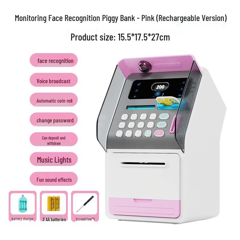 Smart ATM Money Box with Face Recognition and Password, Automatic Coin Loader - Children's Toy Safe
