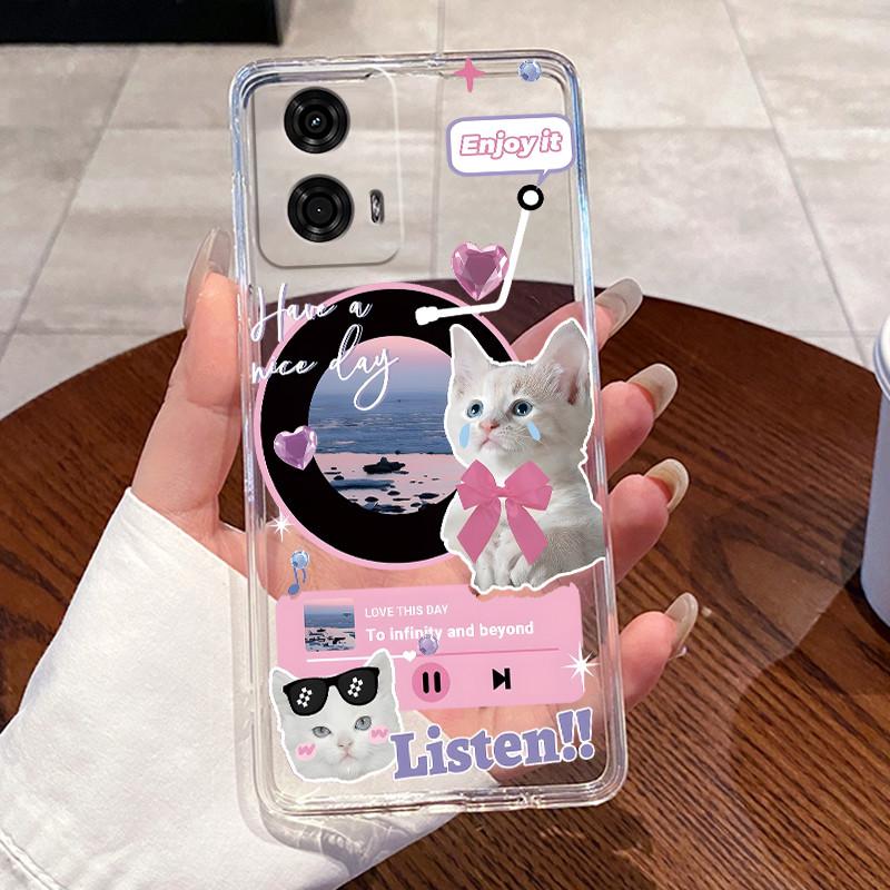 Jelly Casing For Motorola Moto G24 / Moto G24 Power Clear Silicone Soft TPU Back Cover Cute Cat Rabbit Heart Protective Case