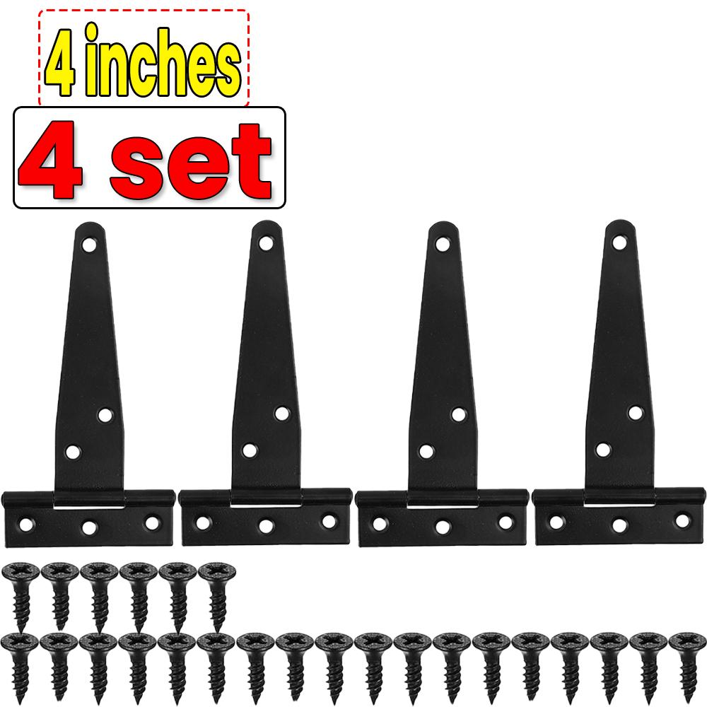 3/4/6 Inch Black T-Strap Hinges Rustic Gate Strap Hinge Rustproof Gate Door Black Hinges for Windows, Fence and Barn Gates