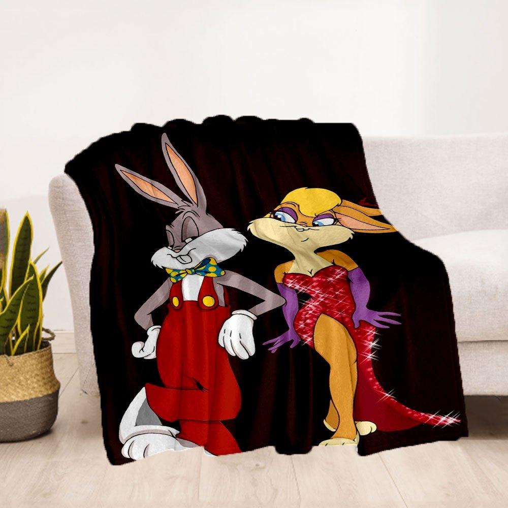 Bugs Bunny & Lola Bunny Looney Tunes Art Print PosterBlanket Flannel Throw Blanket for Sofa, Bed, Travel, Camping, Office