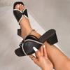 Women Sandals Fashionable Diamond High Heels Sandals Women Large Size Square Head Thick Low Heel Dress Shoes for Women