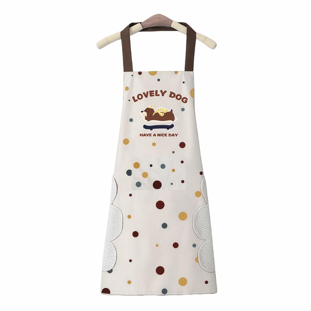 New Sleeveless Kitchen Aprons Cartoon Puppy Stripped Pattern Painting Overalls PVC Waterproof Working Clothes for Cleaning
