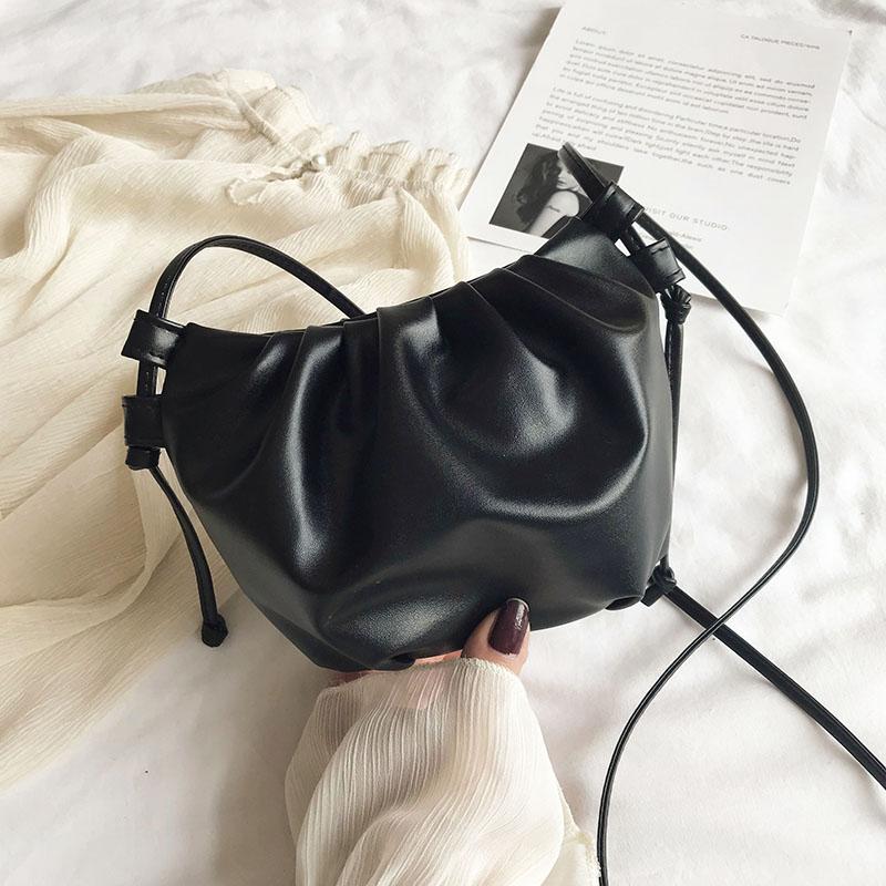 Shoulder Bag for Women Lightweight Mini PU Crossbody Bag with Wrinkle Opening and Drawstring Closure for Daily Commute Travel