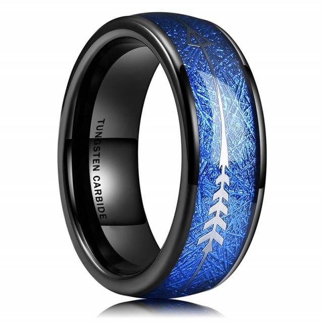 30 Styles Men Blue Grooved Black Stainless Steel Ring Koa Wood And Abalone Shell Inlay Arrow Red Meteorite Ring Men Wedding Band