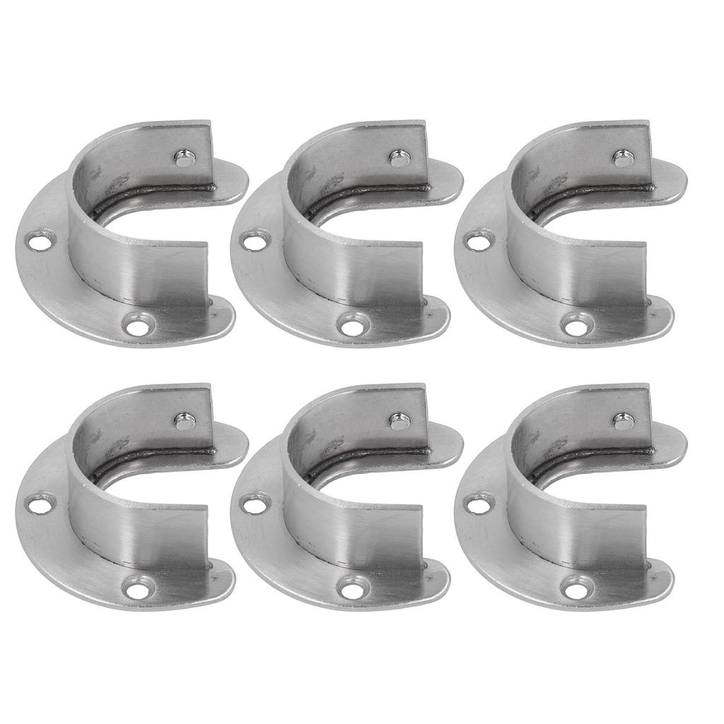 6 Sets 32mm Wardrobe Brackets Stainless Steel Heavy Duty U Shaped Closet Rod End Support with Screws