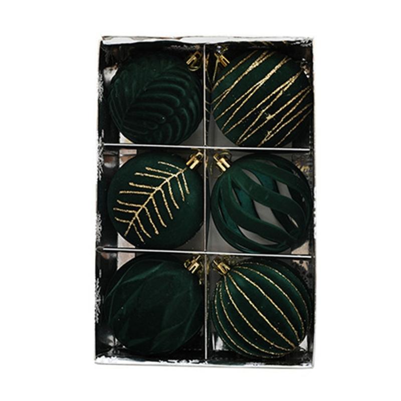6Pcs Shimmering Christmas Tree Baubles Velvets Flocking Ornament for Festives Stylish Holiday Home Decorations темно-зеленого