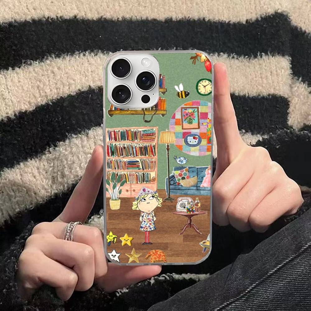 Charlie And Lola Anime Phone Case For iPhone 17 16 15 14 13 Pro Max 11 12 Plus Silvery Satin Silicone Back Case