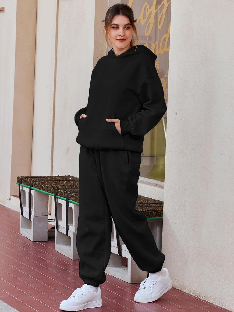 European & American Women's Autumn/Winter 2-Piece Casual Hoodie Sweatshirt and Sweatpants Set