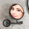 Folding Cosmetic Mirror Wall-mounted Punch-free Bathroom Accessories Telescopic Black Metal Magnifying Beauty Round Wall Mirror