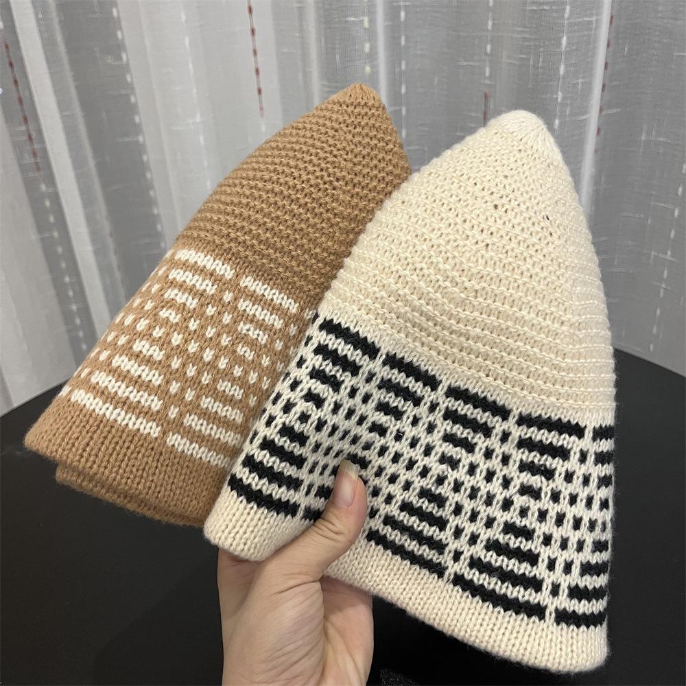Mixed Color Jacquard Wool Knitted Bucket Hat Women's New Face Small Autumn and Winter Basin Hat Bucket Hat Tide