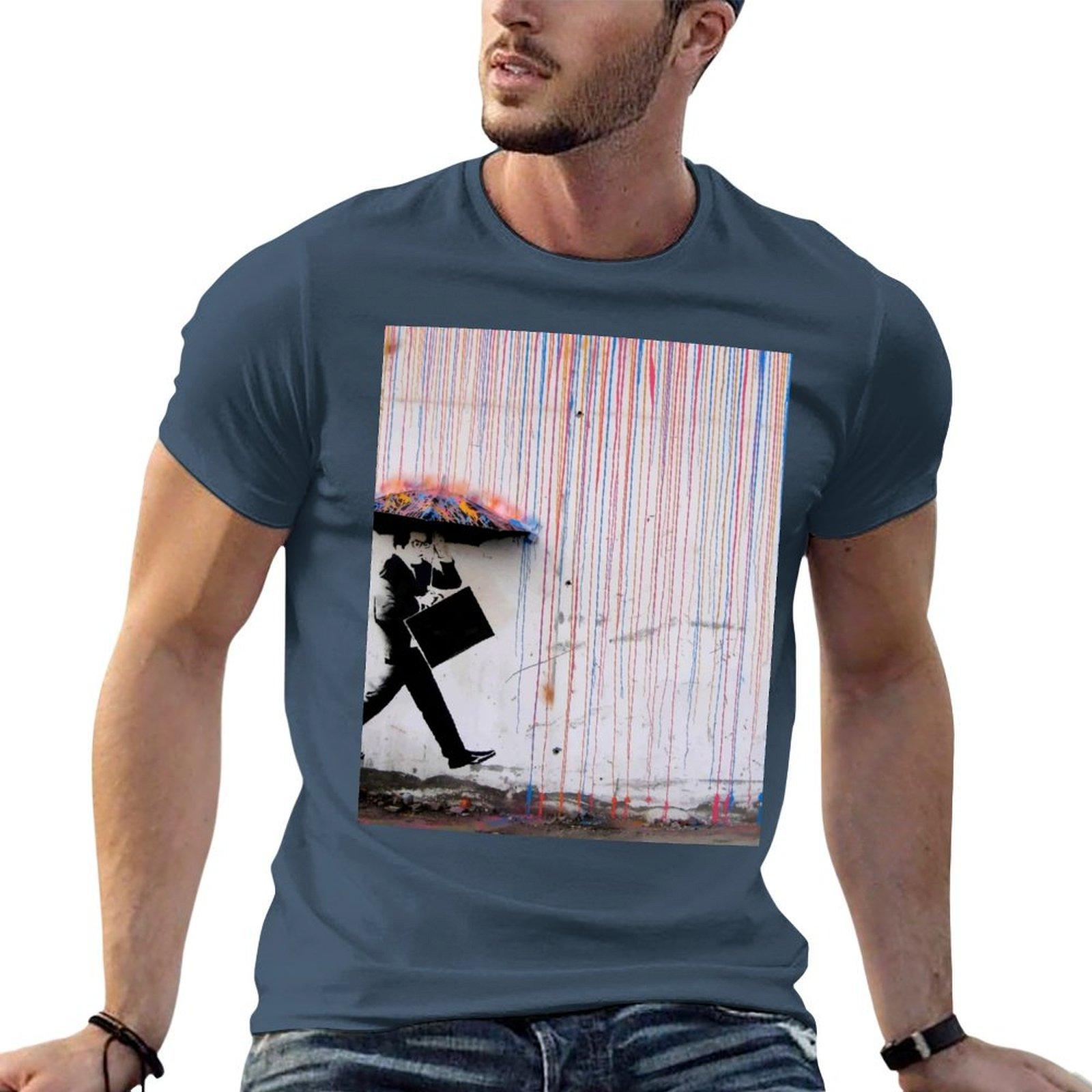 Banksy Umbrella Rainbow Happy Girl Tshirt Anime Tshirt Anime T Shirts Oversize Funny T Shirts Dark Humor Tshirt S