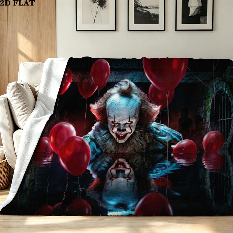 It Clown Print Flannel Blanket High Quality Warm Comfortable Cover for All Seasons Perfect for Gifts Home Decor