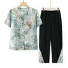 Stylish Summer Outfit for Middle-Aged and Elderly Women: Short-Sleeved Shirt and Light Cardigan Set