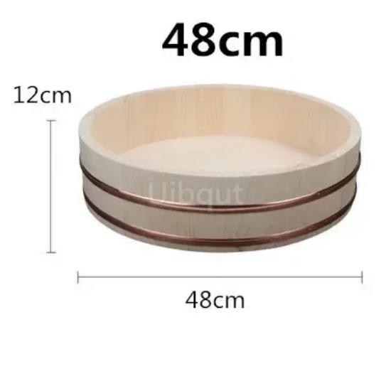 Korean Food Japanese Style Copper Edge Basin Big Bowl Bucket Cuisine Bibimbap Sashimi Sushi Wooden Barrel Mixing Rice Wood Spoon
