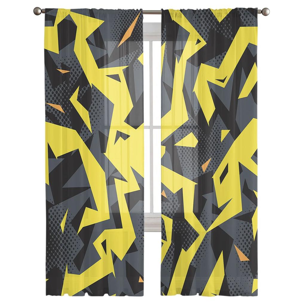 Moderne abstrakte geometrische Linien transparente Fenstervorhänge für Wohnzimmer, Küche, Kinderschlafzimmer, Voile-Hängevorhang